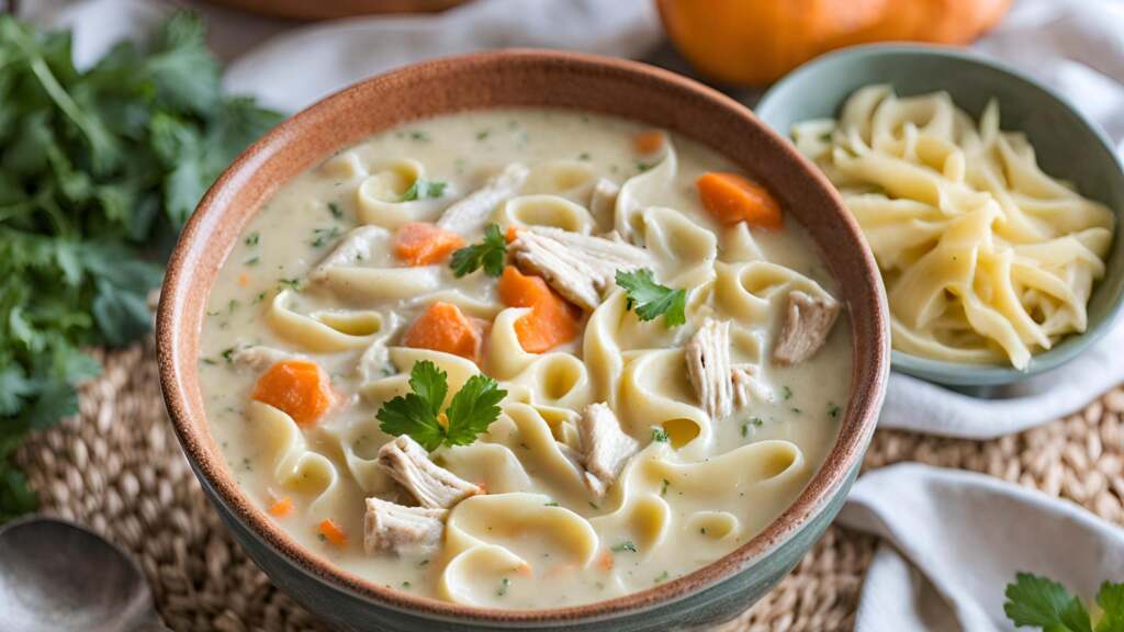 Creamy Chicken Noodle Soup with Rotisserie Chicken