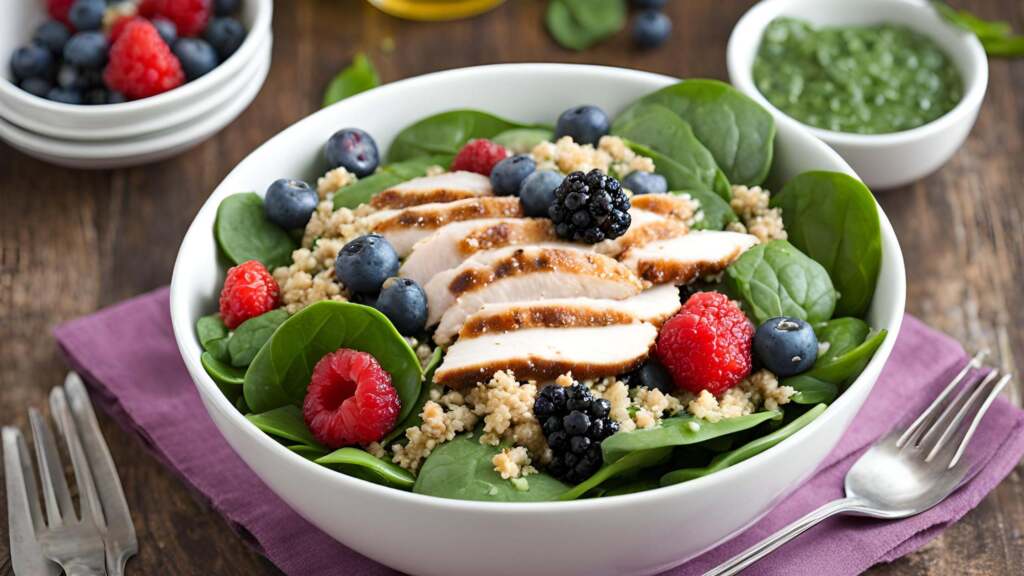 Spinach Salad with Quinoa, Chicken, and Fresh Berries: A Burst of Flavor and Health