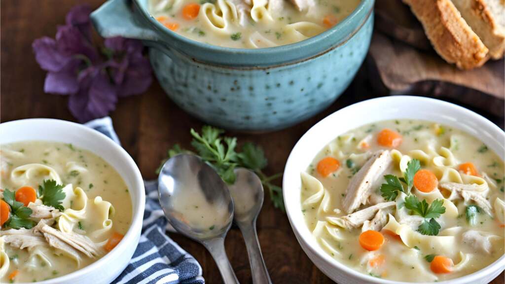 Creamy Chicken Noodle Soup with Rotisserie Chicken