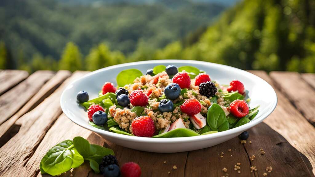 Spinach Salad with Quinoa, Chicken, and Fresh Berries: A Burst of Flavor and Health