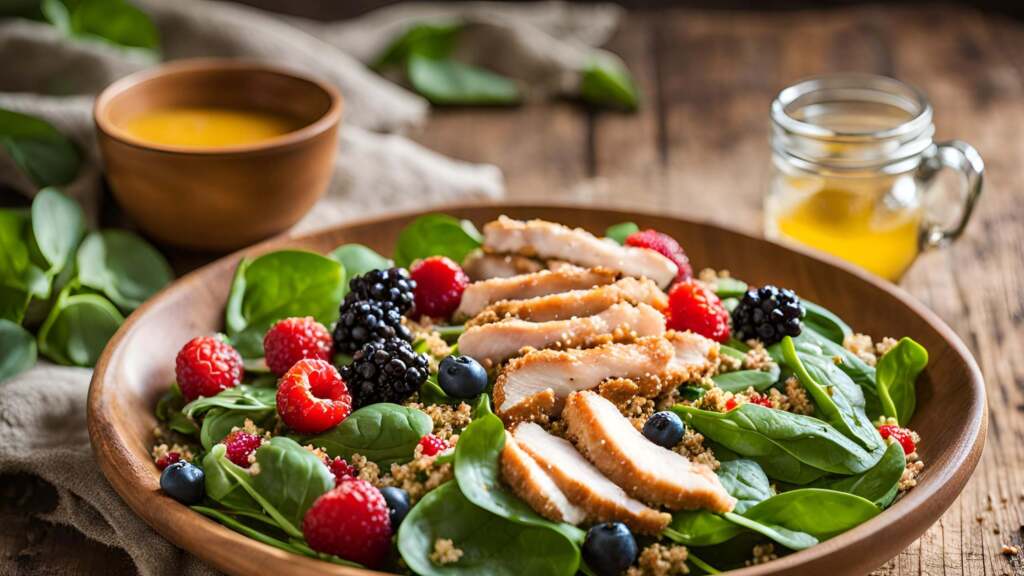 Spinach Salad with Quinoa, Chicken, and Fresh Berries: A Burst of Flavor and Health